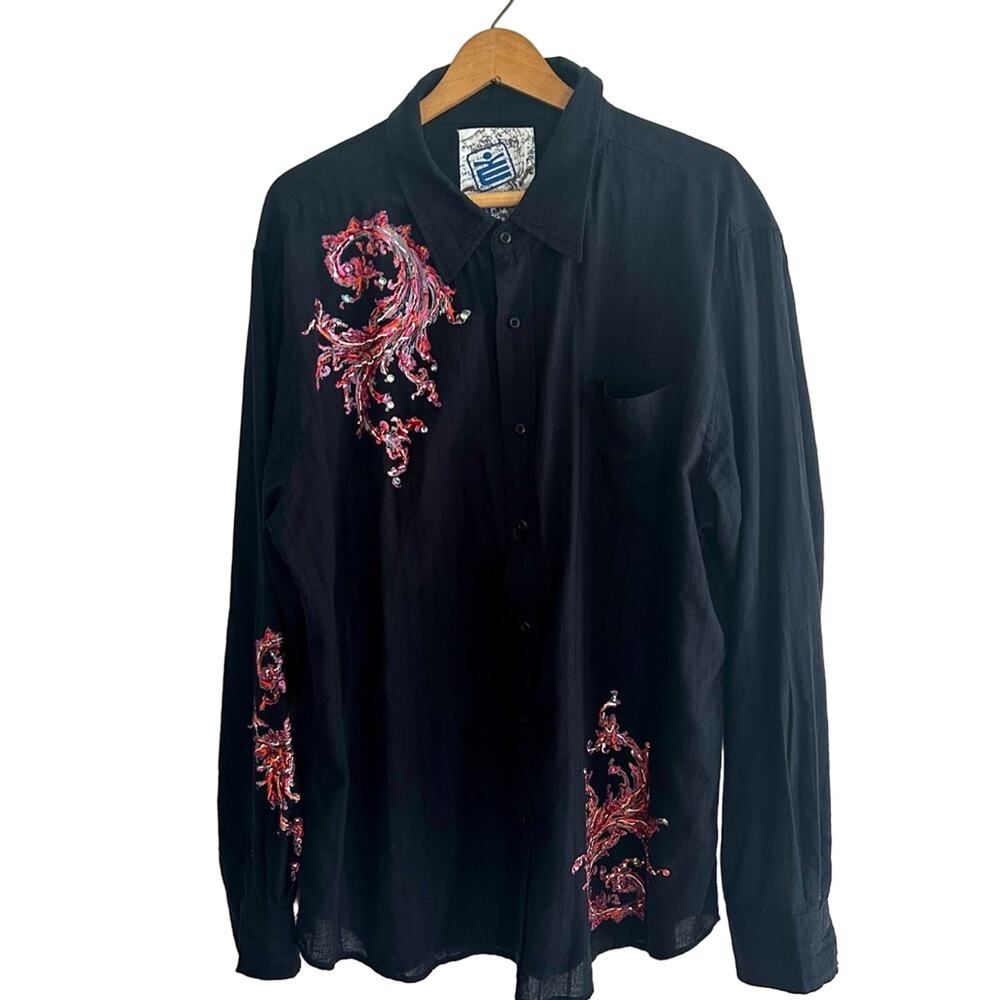 Machine Black Button Up Long sleeve Short with Red Detail Design XL